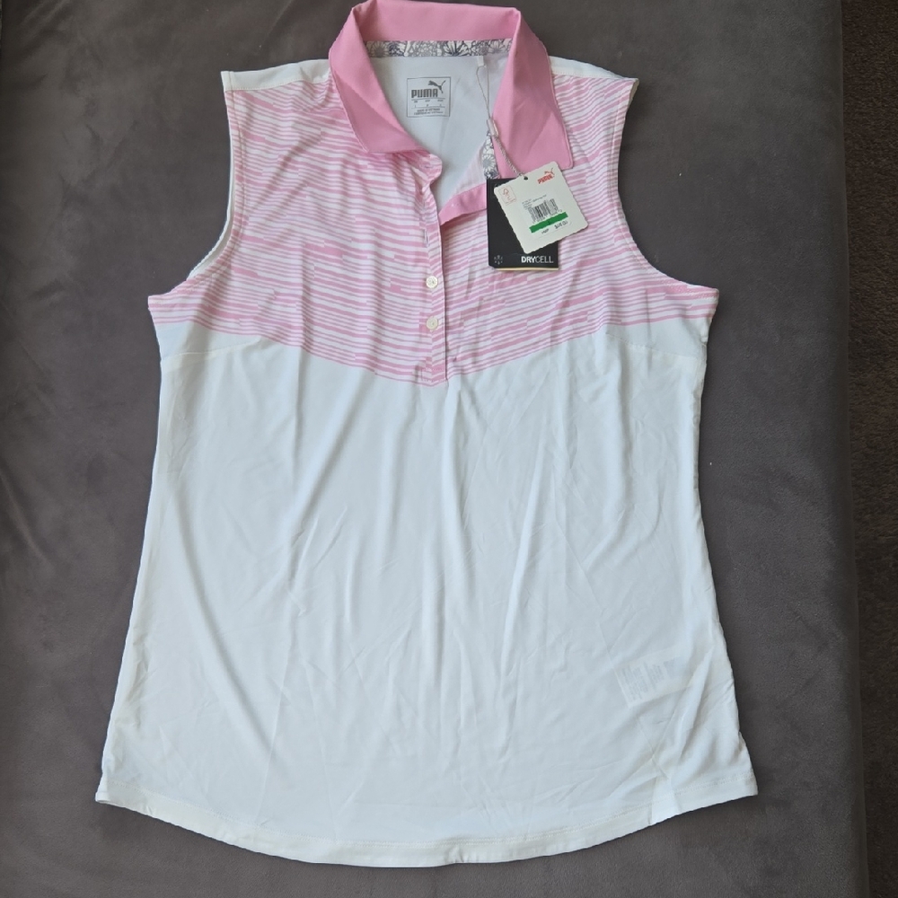Puma Women's Pink and White Button Down Shirt